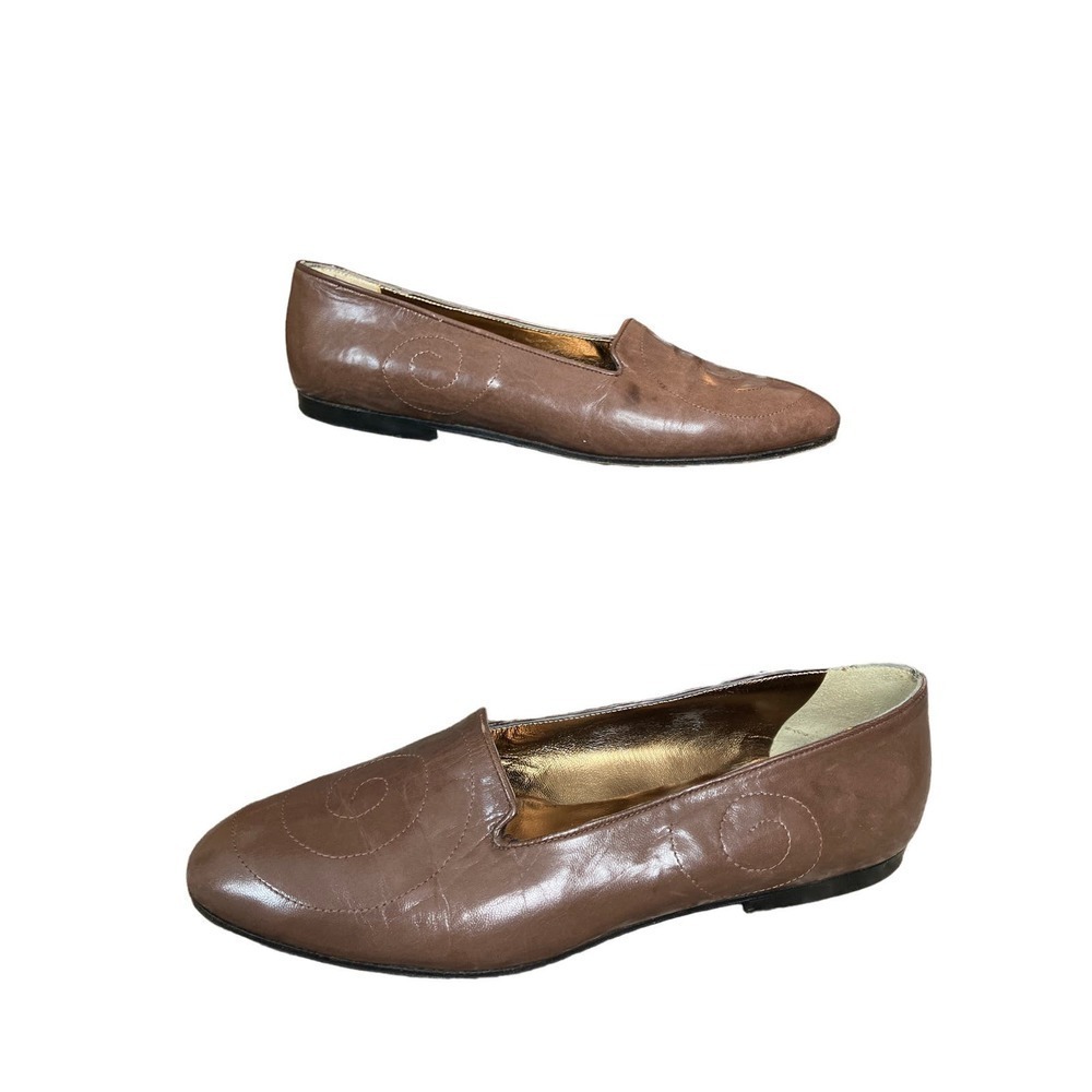 Vintage Joan Helpern Brown Leather Flats Made in Italy Swirl Women's Size 6B